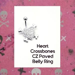 5/$10 | CZ Heart Crossbones Belly Ring